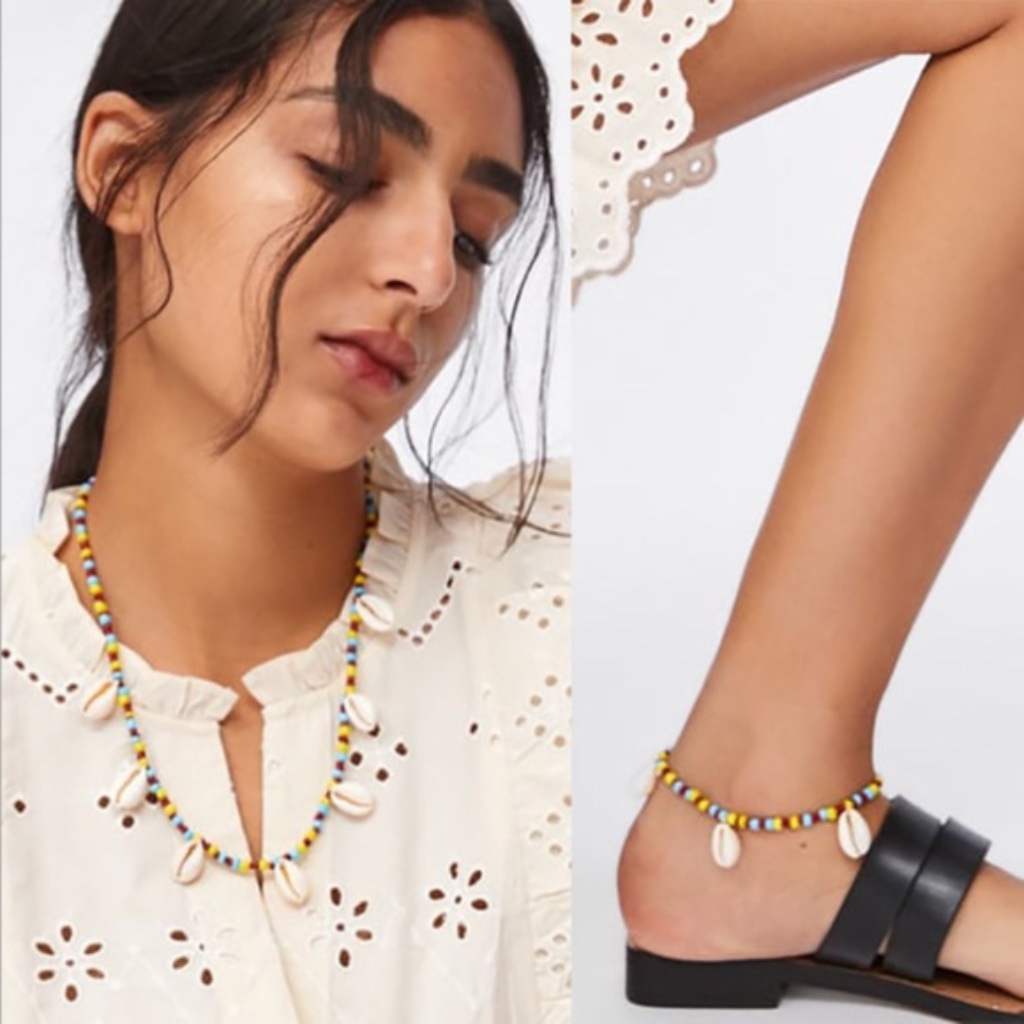 New! Pretty Spring Summer Colorful Beads And Shells Necklace & Anklet Set
